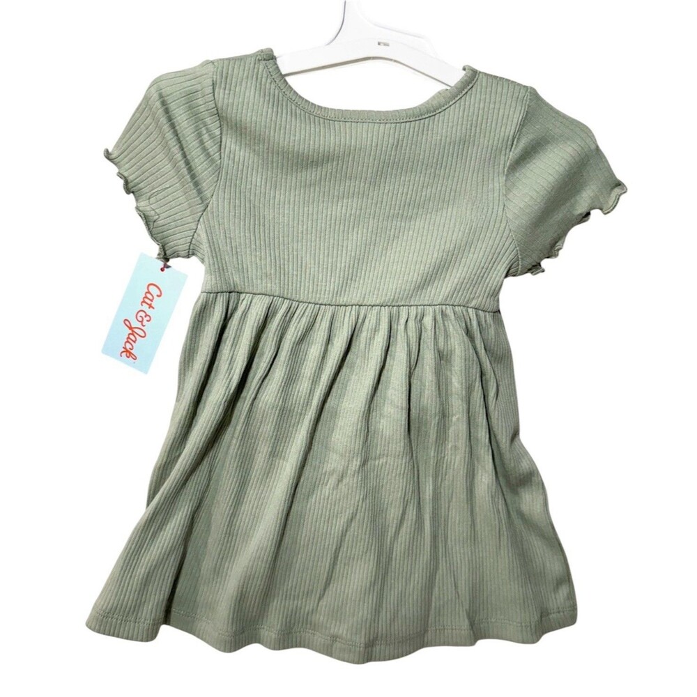 Toddler Girls' Knit Short Ruffle Sleeve Dress - Cat & Jack Olive Green 18M NWT